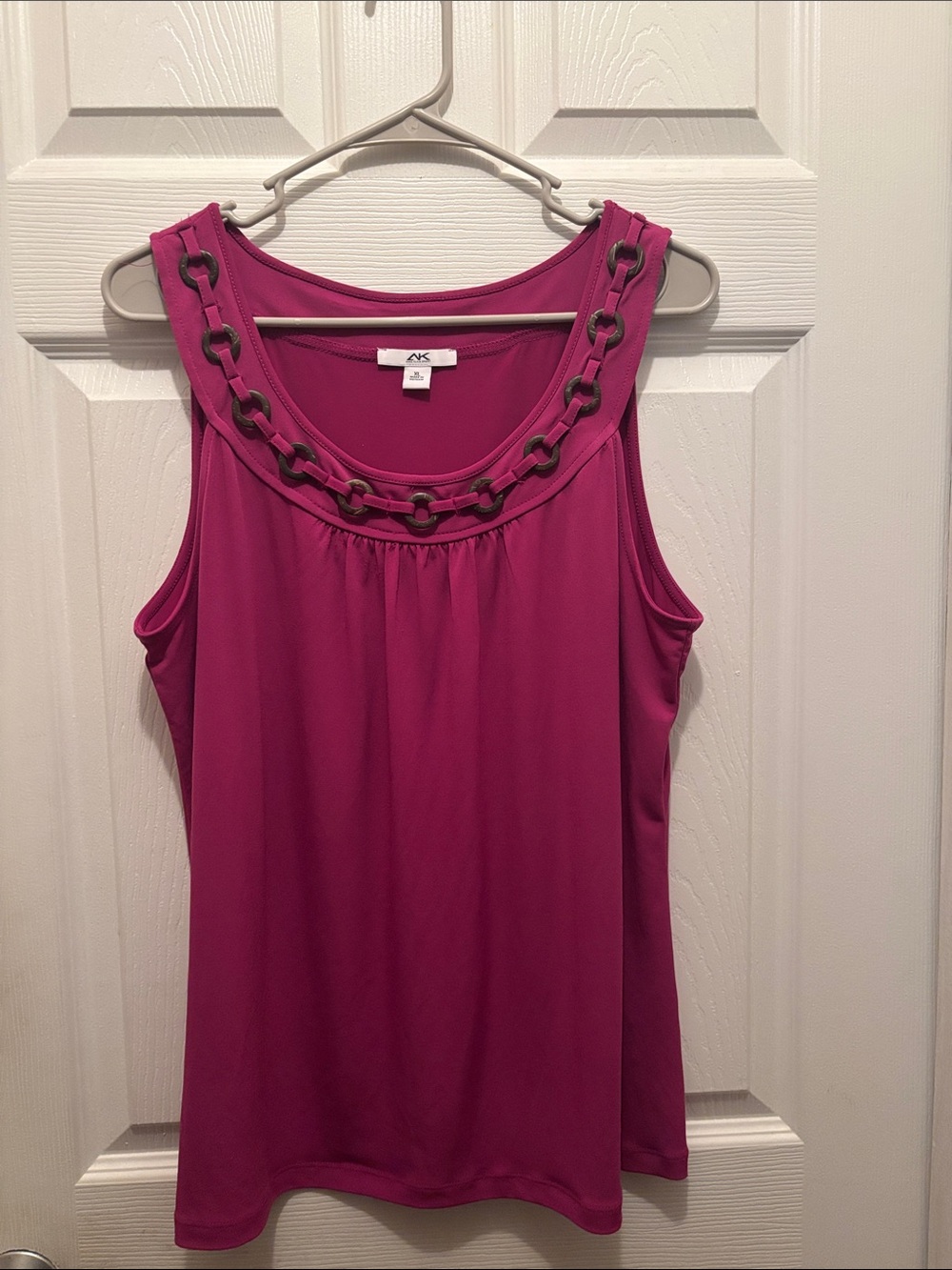 Anne Klein Hot Pink Chain-Trim Sleeveless Tank